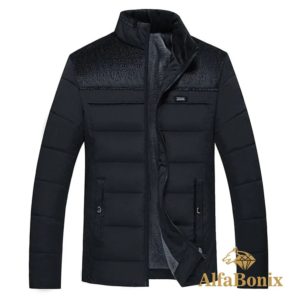 Men&#39;S Plush Thickened Parkas Stand Collar Winter Jacket Parker Coat Warm Thick Zipper Padded