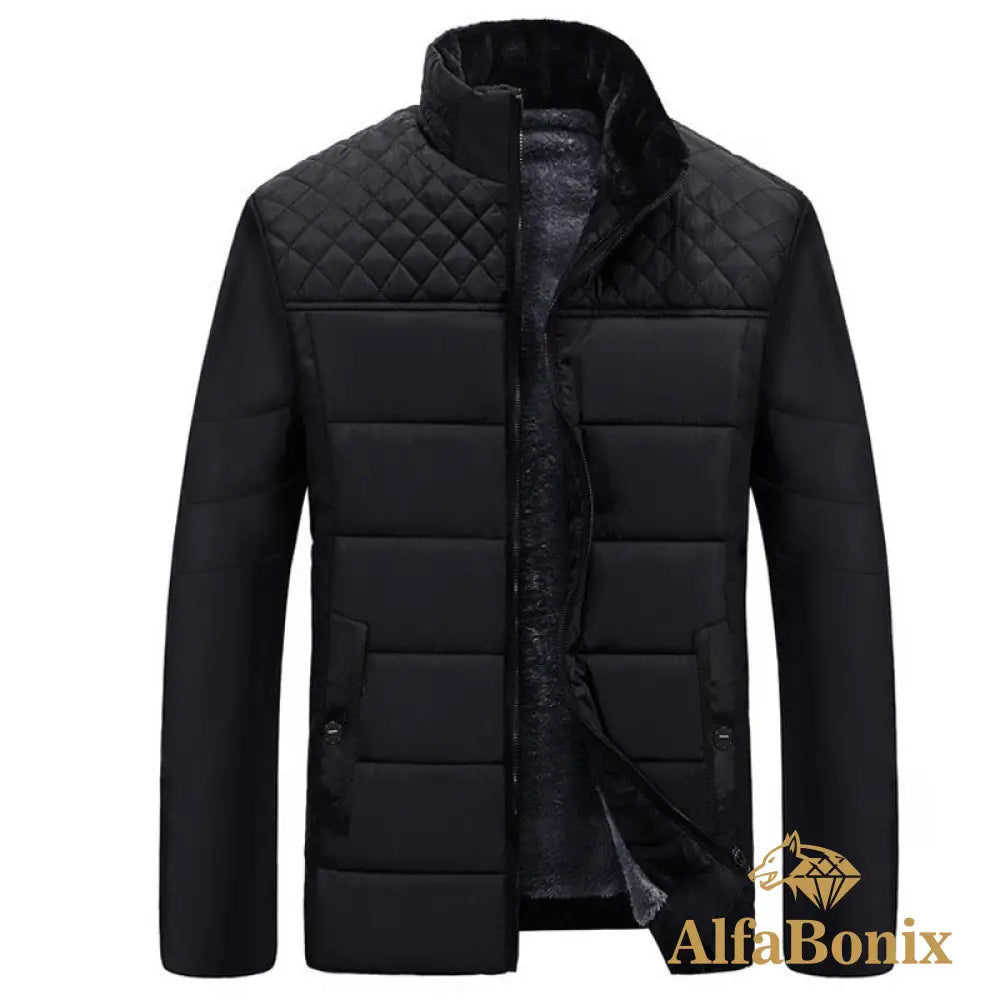 Men&#39;S Plush Thickened Parkas Stand Collar Winter Jacket Parker Coat Warm Thick Zipper Padded