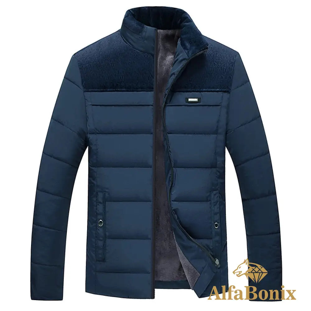 Men&#39;S Plush Thickened Parkas Stand Collar Winter Jacket Parker Coat Warm Thick Zipper Padded