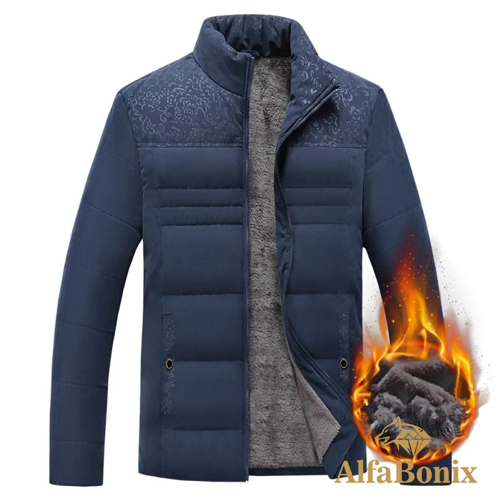 Men&#39;S Plush Thickened Parkas Stand Collar Winter Jacket Parker Coat Warm Thick Zipper Padded