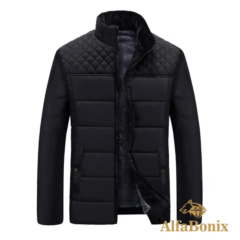 Men&#39;S Plush Thickened Parkas Stand Collar Winter Jacket Parker Coat Warm Thick Zipper Padded