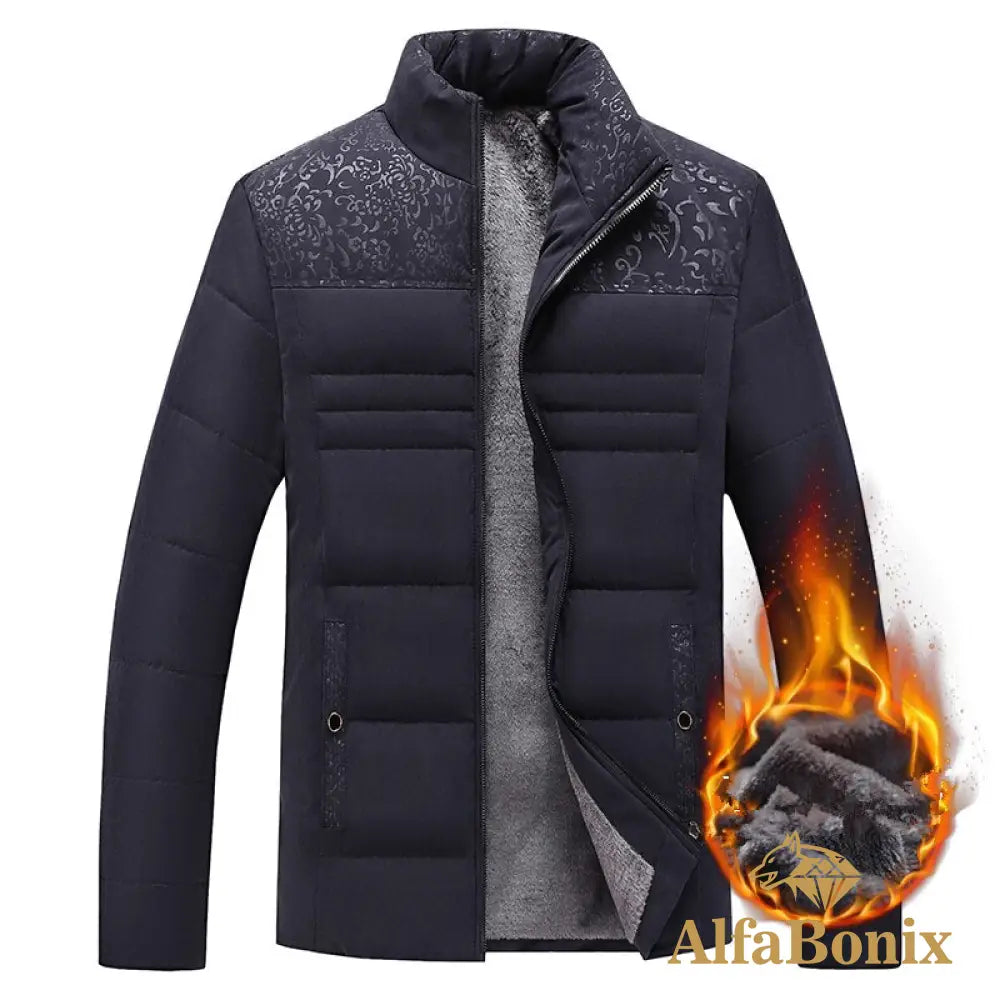 Men&#39;S Plush Thickened Parkas Stand Collar Winter Jacket Parker Coat Warm Thick Zipper Padded