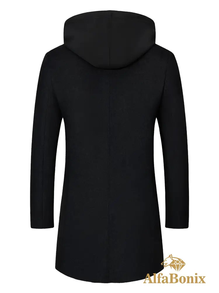Men’S Plus Size Black Hooded Trench Coat - Stylish Winter Outerwear with Zipper And Buttons Casual Streetwear for Fall