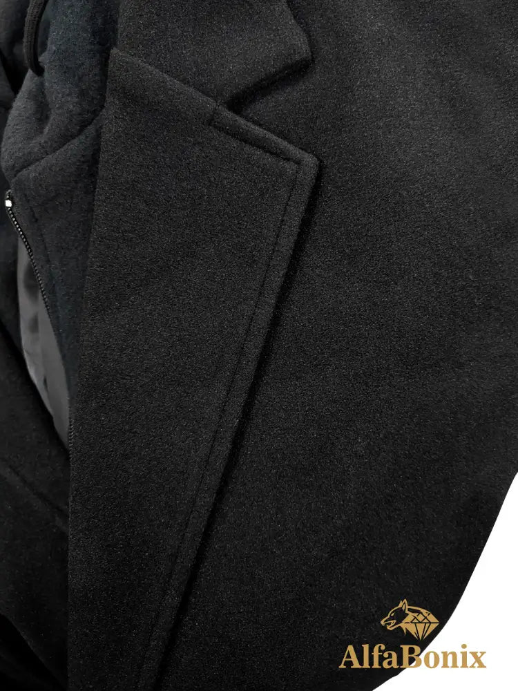 Men’S Plus Size Black Hooded Trench Coat - Stylish Winter Outerwear with Zipper And Buttons Casual Streetwear for Fall