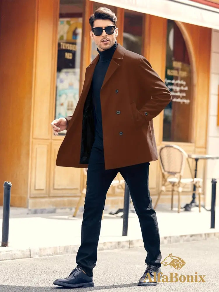 Plus Size Men’s Fashion Fleece Coat For Autumn/winter Double-breasted Lapel Coat Mid-length Windbreaker For Big & Tall