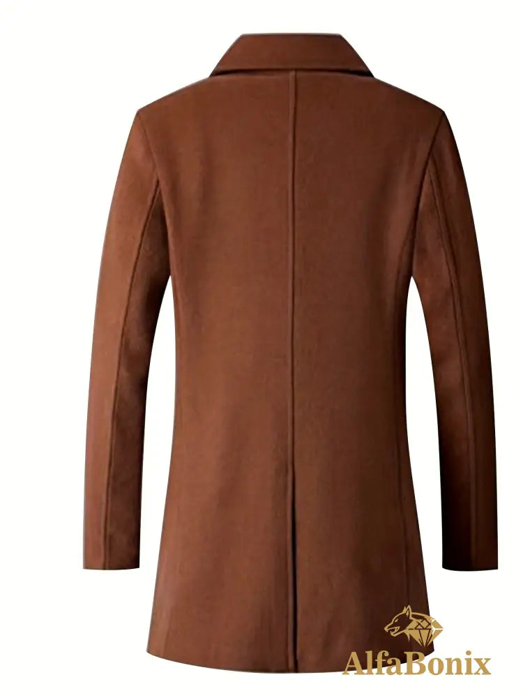 Plus Size Men’s Fashion Fleece Coat For Autumn/winter Double-breasted Lapel Coat Mid-length Windbreaker For Big & Tall