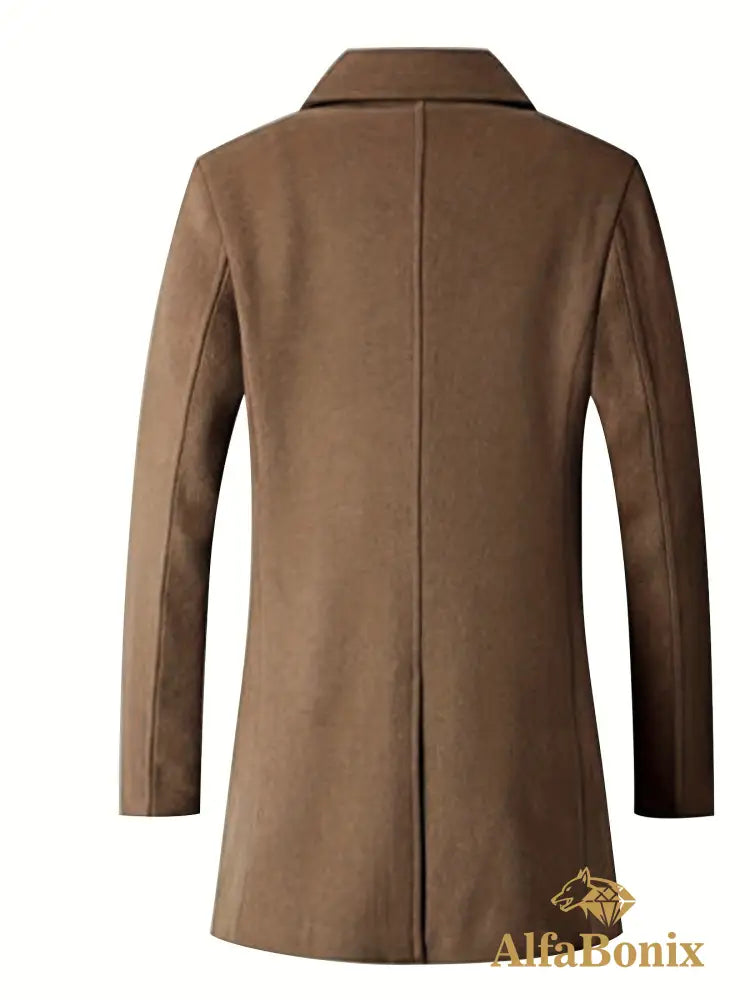 Plus Size Men’s Fashion Fleece Coat For Autumn/winter Double-breasted Lapel Coat Mid-length Windbreaker For Big & Tall