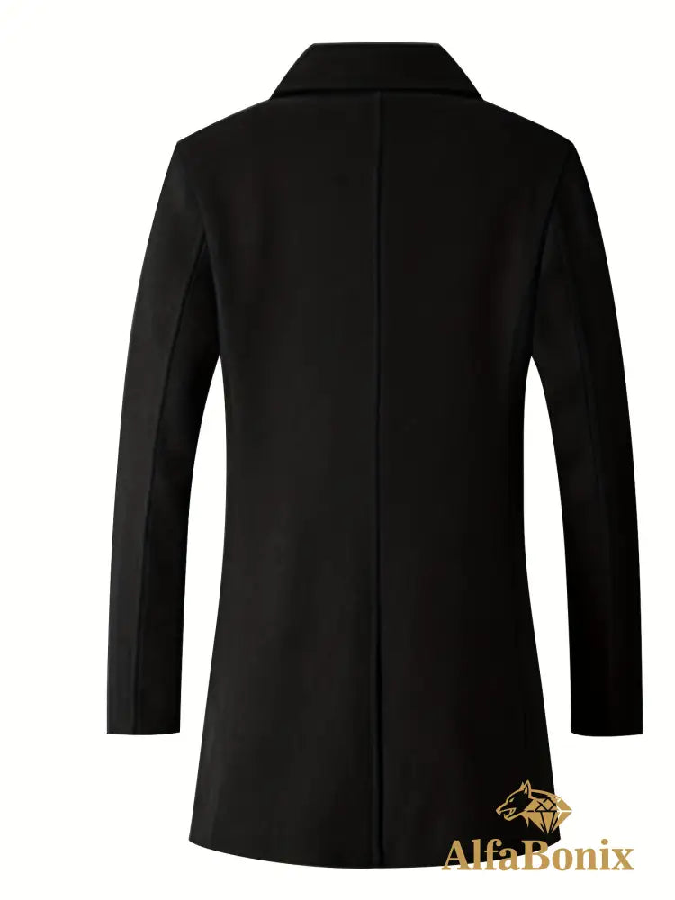 Plus Size Men’s Fashion Fleece Coat For Autumn/winter Double-breasted Lapel Coat Mid-length Windbreaker For Big & Tall