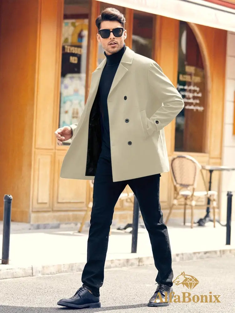 Plus Size Men’s Fashion Fleece Coat For Autumn/winter Double-breasted Lapel Coat Mid-length Windbreaker For Big & Tall