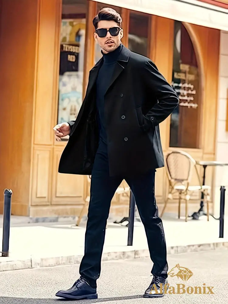 Plus Size Men’s Fashion Fleece Coat For Autumn/winter Double-breasted Lapel Coat Mid-length Windbreaker For Big & Tall