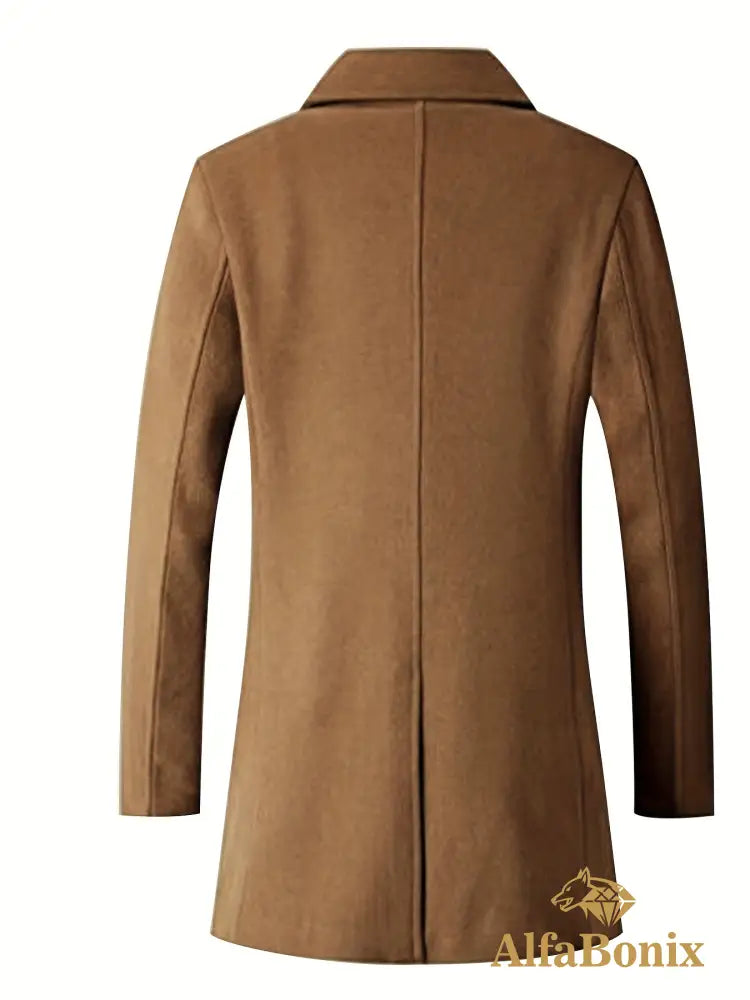 Plus Size Men’s Fashion Fleece Coat For Autumn/winter Double-breasted Lapel Coat Mid-length Windbreaker For Big & Tall