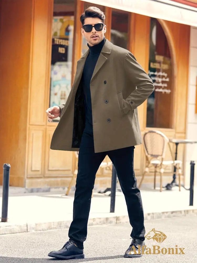 Plus Size Men’s Fashion Fleece Coat For Autumn/winter Double-breasted Lapel Coat Mid-length Windbreaker For Big & Tall