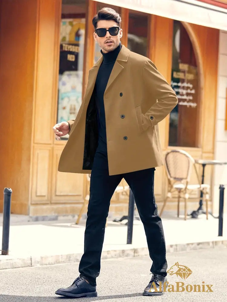 Plus Size Men’s Fashion Fleece Coat For Autumn/winter Double-breasted Lapel Coat Mid-length Windbreaker For Big & Tall