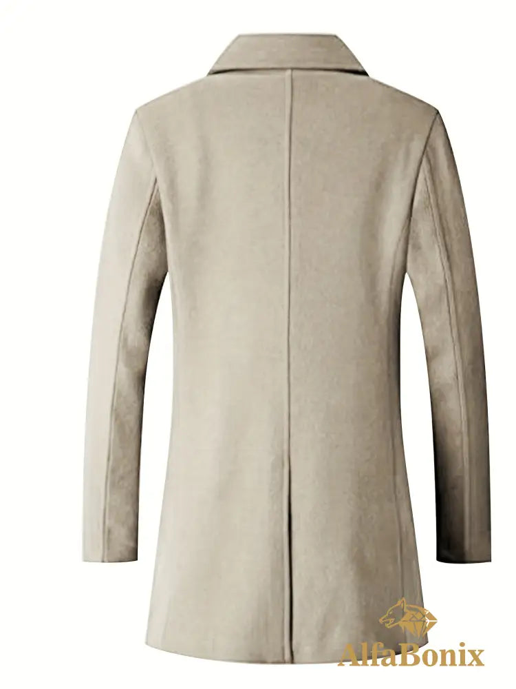 Plus Size Men’s Fashion Fleece Coat For Autumn/winter Double-breasted Lapel Coat Mid-length Windbreaker For Big & Tall