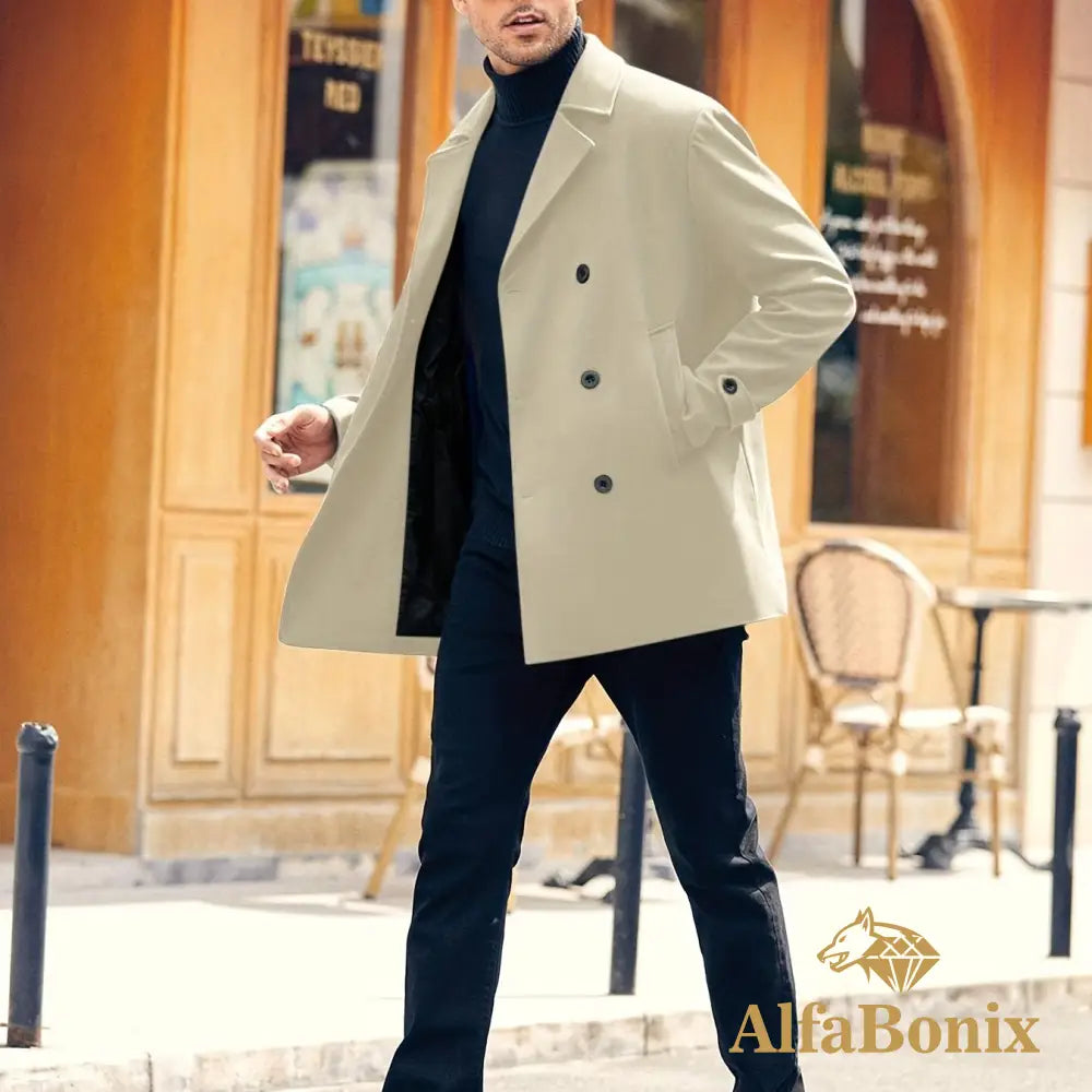 Plus Size Men’s Fashion Fleece Coat For Autumn/winter Double-breasted Lapel Coat Mid-length Windbreaker For Big & Tall