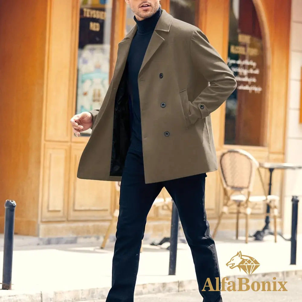 Plus Size Men’s Fashion Fleece Coat For Autumn/winter Double-breasted Lapel Coat Mid-length Windbreaker For Big & Tall