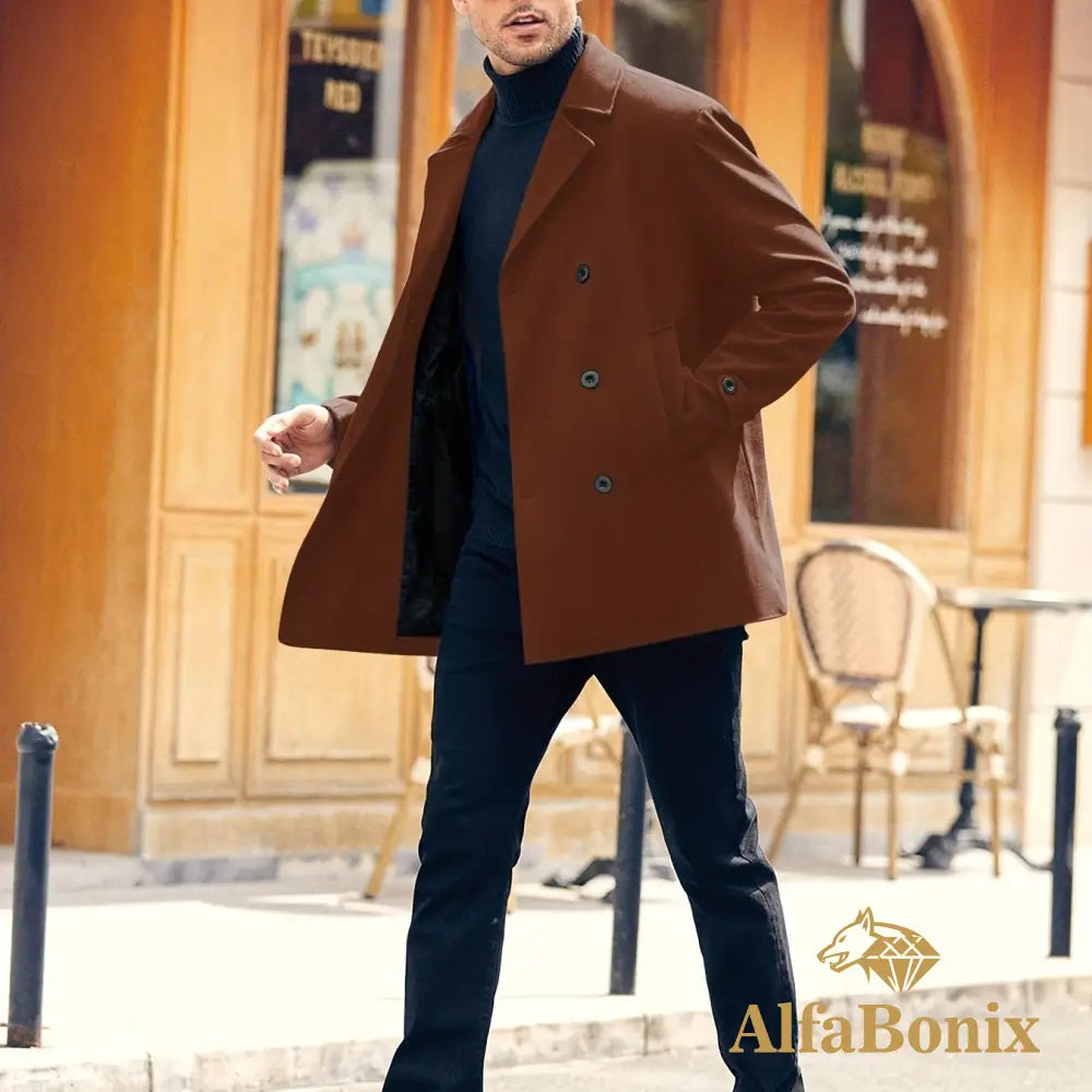 Plus Size Men’s Fashion Fleece Coat For Autumn/winter Double-breasted Lapel Coat Mid-length Windbreaker For Big & Tall