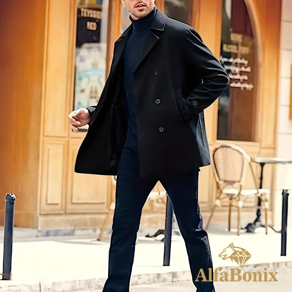 Plus Size Men’s Fashion Fleece Coat For Autumn/winter Double-breasted Lapel Coat Mid-length Windbreaker For Big & Tall