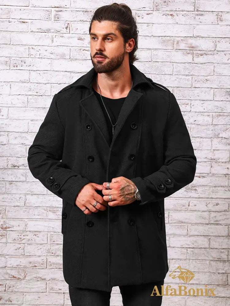 Men’s Plus Size Fleece-Lined Coat - Casual Double-Breasted Windproof Jacket for Fall/Winter Warm & Stylish PLUS SIZE