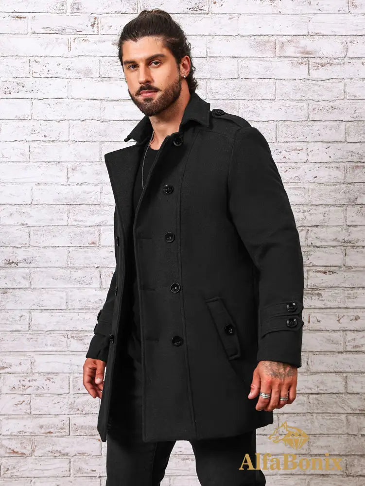 Men’s Plus Size Fleece-Lined Coat - Casual Double-Breasted Windproof Jacket for Fall/Winter Warm & Stylish PLUS SIZE