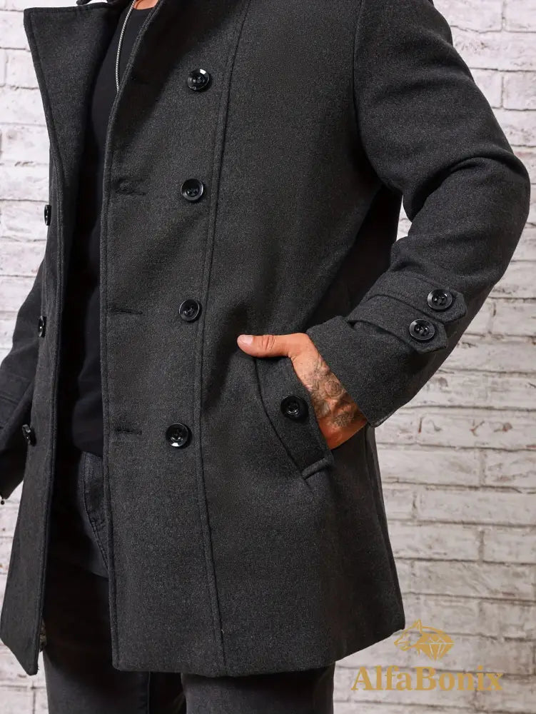 Men’s Plus Size Fleece-Lined Coat - Casual Double-Breasted Windproof Jacket for Fall/Winter Warm & Stylish PLUS SIZE