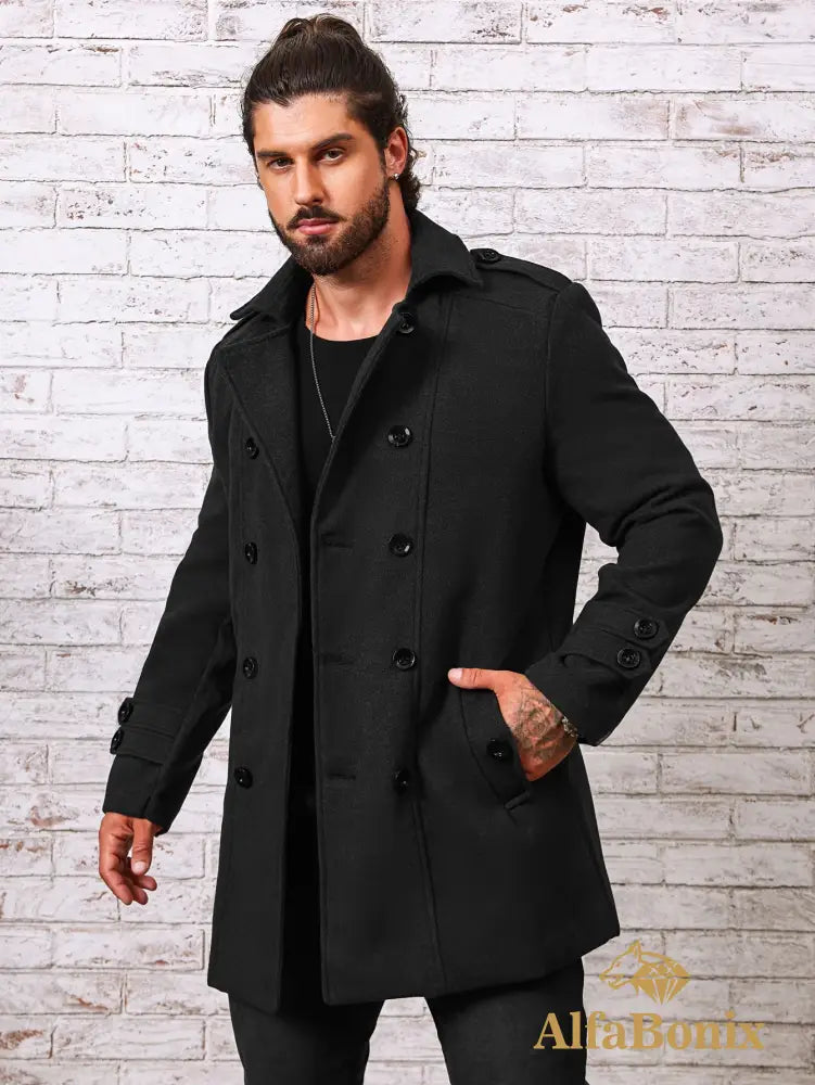 Men’s Plus Size Fleece-Lined Coat - Casual Double-Breasted Windproof Jacket for Fall/Winter Warm & Stylish PLUS SIZE