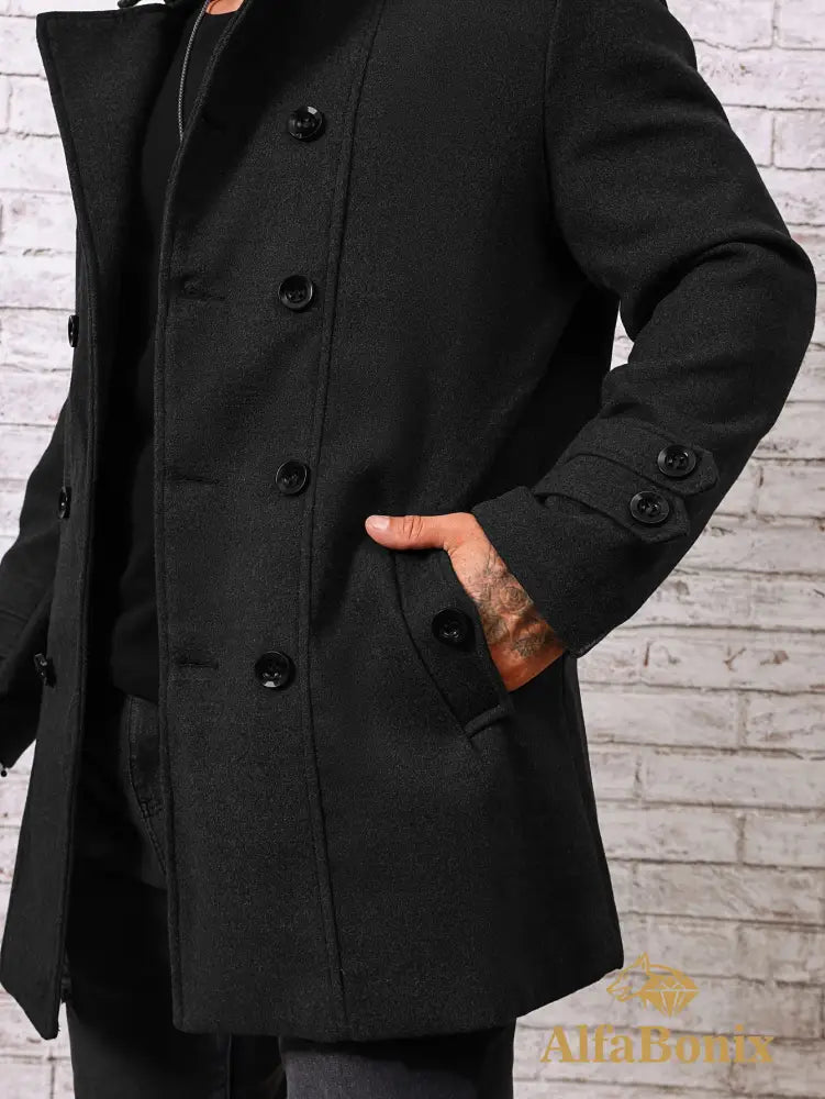 Men’s Plus Size Fleece-Lined Coat - Casual Double-Breasted Windproof Jacket for Fall/Winter Warm & Stylish PLUS SIZE