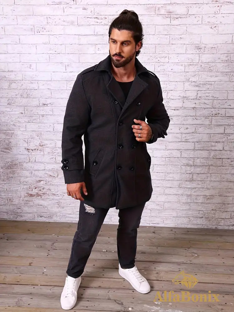 Men’s Plus Size Fleece-Lined Coat - Casual Double-Breasted Windproof Jacket for Fall/Winter Warm & Stylish PLUS SIZE