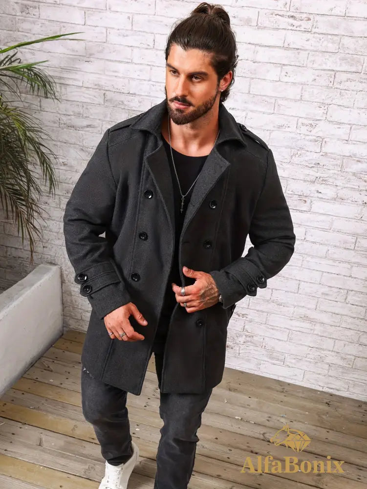 Men’s Plus Size Fleece-Lined Coat - Casual Double-Breasted Windproof Jacket for Fall/Winter Warm & Stylish PLUS SIZE