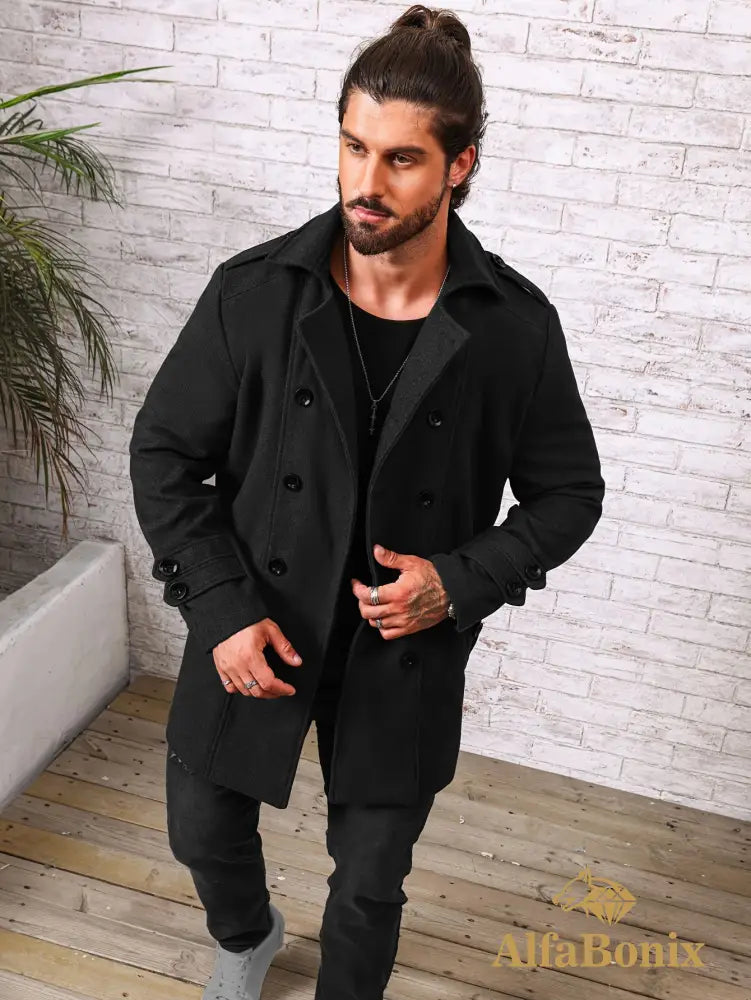 Men’s Plus Size Fleece-Lined Coat - Casual Double-Breasted Windproof Jacket for Fall/Winter Warm & Stylish PLUS SIZE