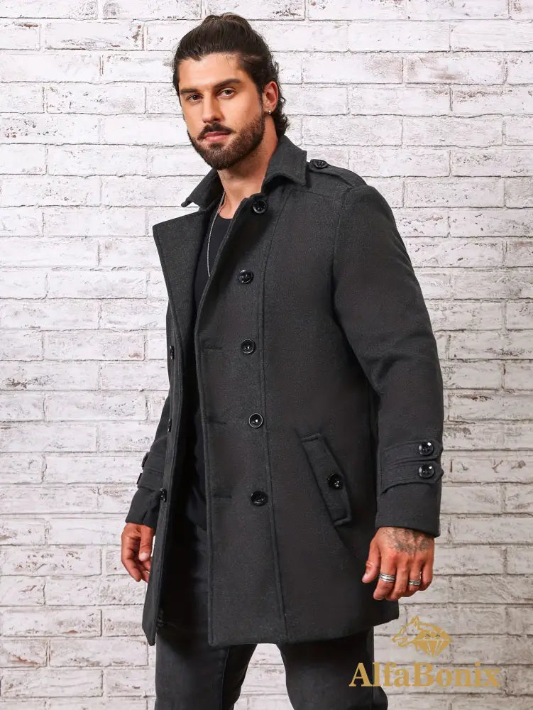 Men’s Plus Size Fleece-Lined Coat - Casual Double-Breasted Windproof Jacket for Fall/Winter Warm & Stylish PLUS SIZE