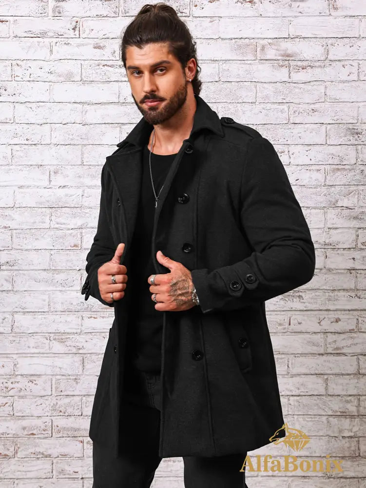 Men’s Plus Size Fleece-Lined Coat - Casual Double-Breasted Windproof Jacket for Fall/Winter Warm & Stylish PLUS SIZE