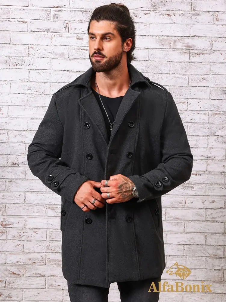 Men’s Plus Size Fleece-Lined Coat - Casual Double-Breasted Windproof Jacket for Fall/Winter Warm & Stylish PLUS SIZE