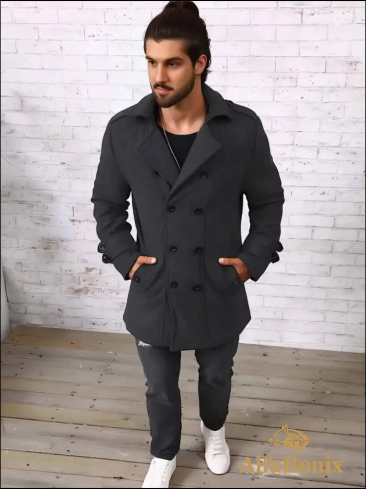 Men’s Plus Size Fleece-Lined Coat - Casual Double-Breasted Windproof Jacket for Fall/Winter Warm & Stylish PLUS SIZE