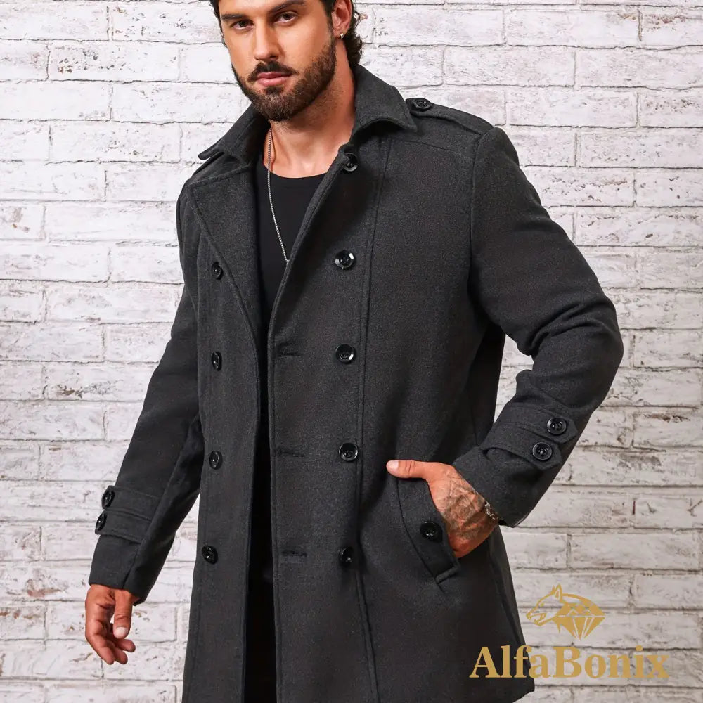 Men’s Plus Size Fleece-Lined Coat - Casual Double-Breasted Windproof Jacket for Fall/Winter Warm & Stylish PLUS SIZE