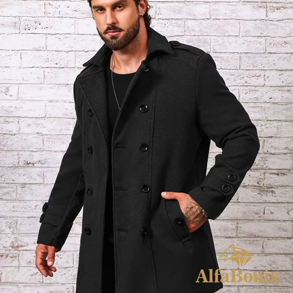 Men’s Plus Size Fleece-Lined Coat - Casual Double-Breasted Windproof Jacket for Fall/Winter Warm & Stylish PLUS SIZE