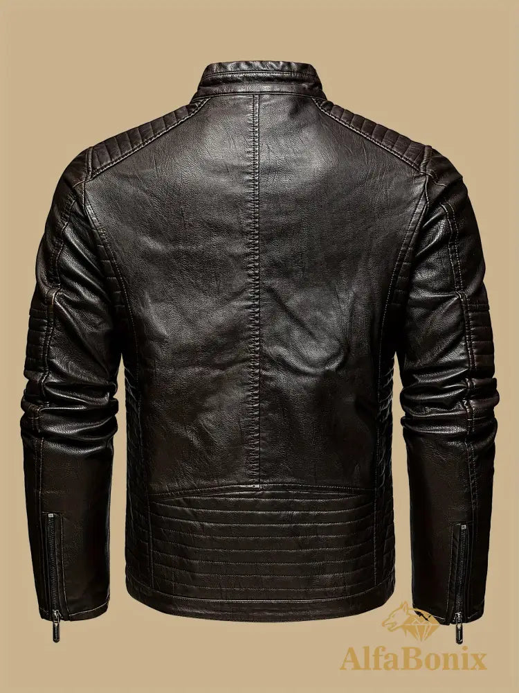 Men’s Vintage Motorcycle PU Leather Jacket Autumn and Winter Retro PU Leather Riding Windproof Outerwear Washed PU