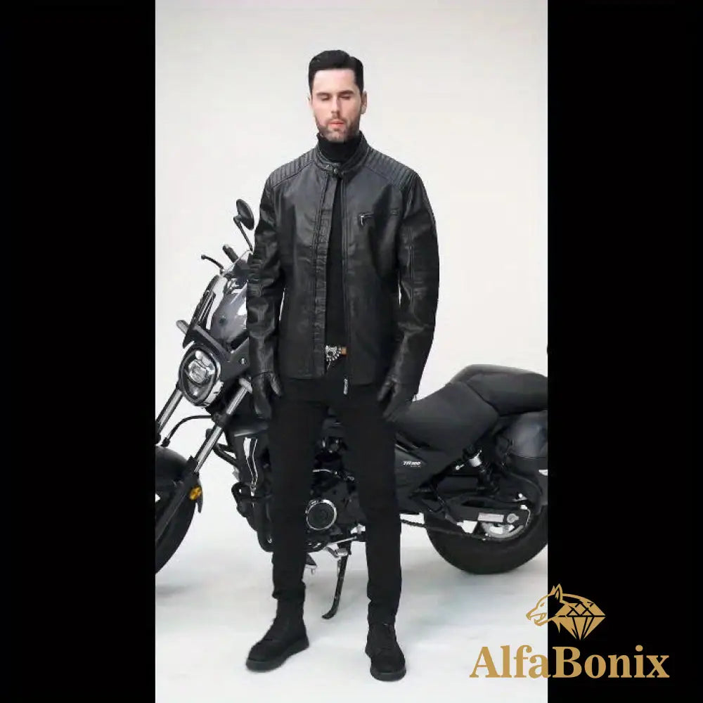 Men’s Vintage Motorcycle PU Leather Jacket Autumn and Winter Retro PU Leather Riding Windproof Outerwear Washed PU