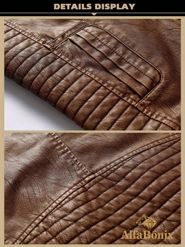 Men’s Vintage Motorcycle PU Leather Jacket Autumn and Winter Retro PU Leather Riding Windproof Outerwear Washed PU