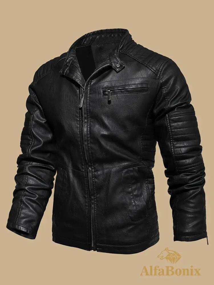 Men’s Vintage Motorcycle PU Leather Jacket Autumn and Winter Retro PU Leather Riding Windproof Outerwear Washed PU