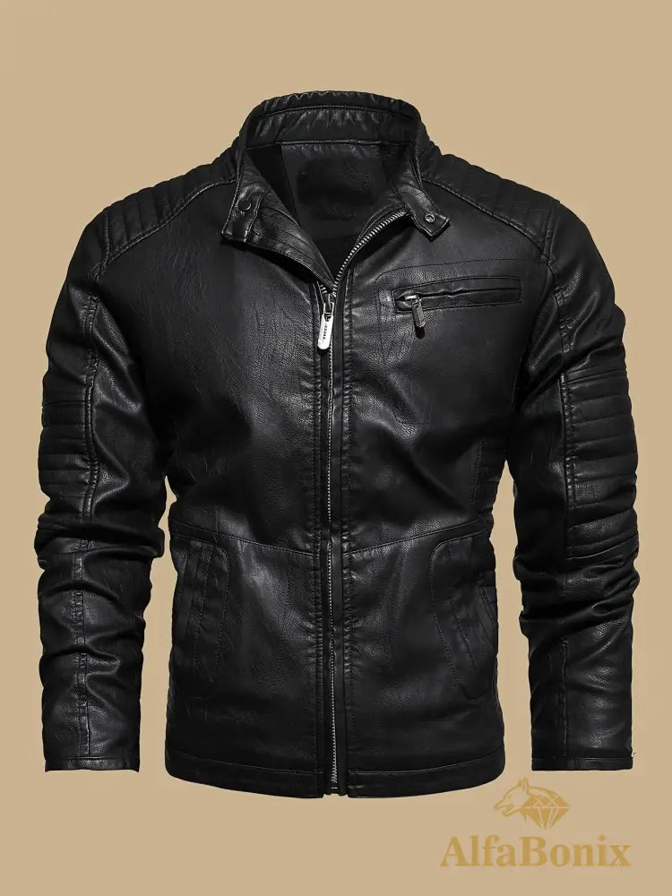 Men’s Vintage Motorcycle PU Leather Jacket Autumn and Winter Retro PU Leather Riding Windproof Outerwear Washed PU