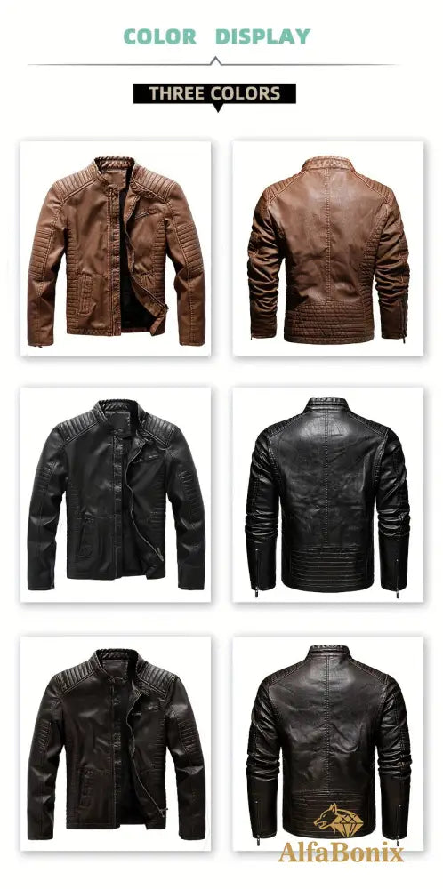 Men’s Vintage Motorcycle PU Leather Jacket Autumn and Winter Retro PU Leather Riding Windproof Outerwear Washed PU