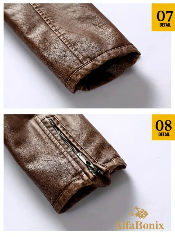 Men’s Vintage Motorcycle PU Leather Jacket Autumn and Winter Retro PU Leather Riding Windproof Outerwear Washed PU