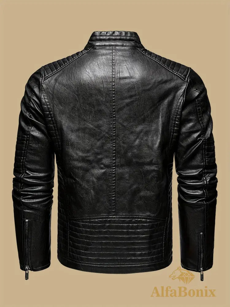 Men’s Vintage Motorcycle PU Leather Jacket Autumn and Winter Retro PU Leather Riding Windproof Outerwear Washed PU