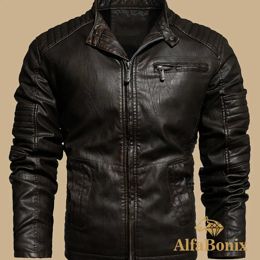 Men’s Vintage Motorcycle PU Leather Jacket Autumn and Winter Retro PU Leather Riding Windproof Outerwear Washed PU