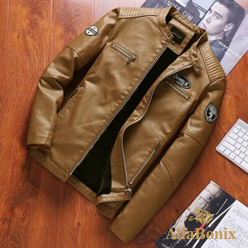 Jaqueta Masculina De Couro Bonix Dimusi Bége / Pp