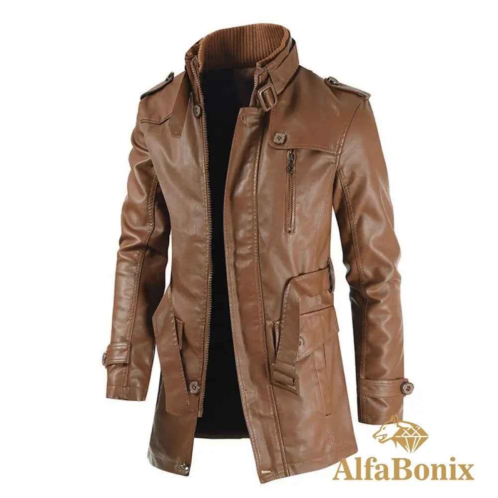 Jaqueta Sobretudo Couro Marselha Marrom / Pp Sobretudo Masculino