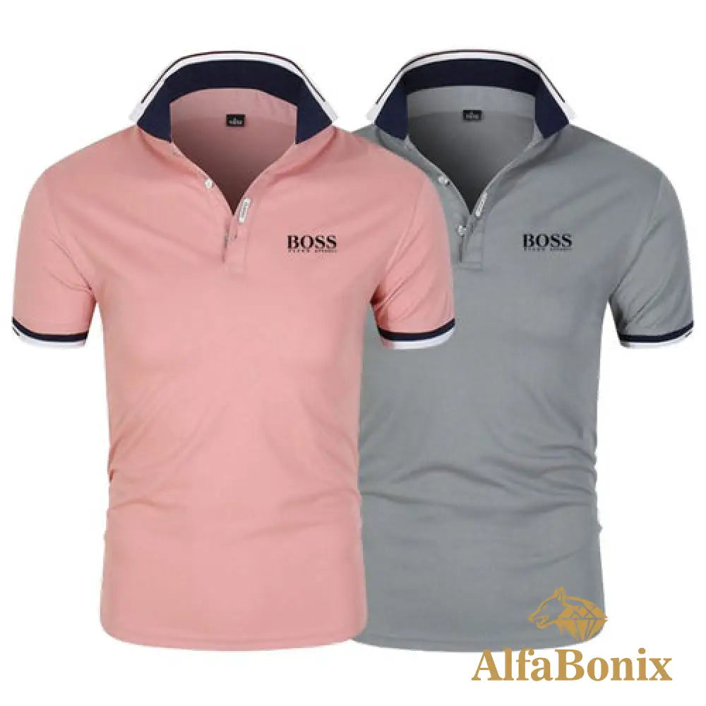 Kit 2 Camisa Polo Alfa Boss - [Compre 1 Leve 2] Coral + Cinza / P