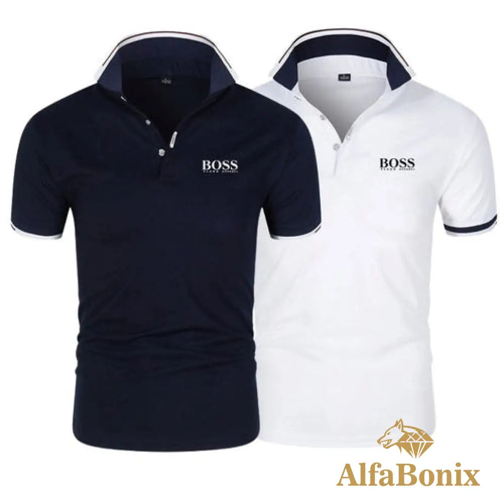 Kit 2 Camisa Polo Alfa Boss - [Compre 1 Leve 2] Marinho + Branco / P