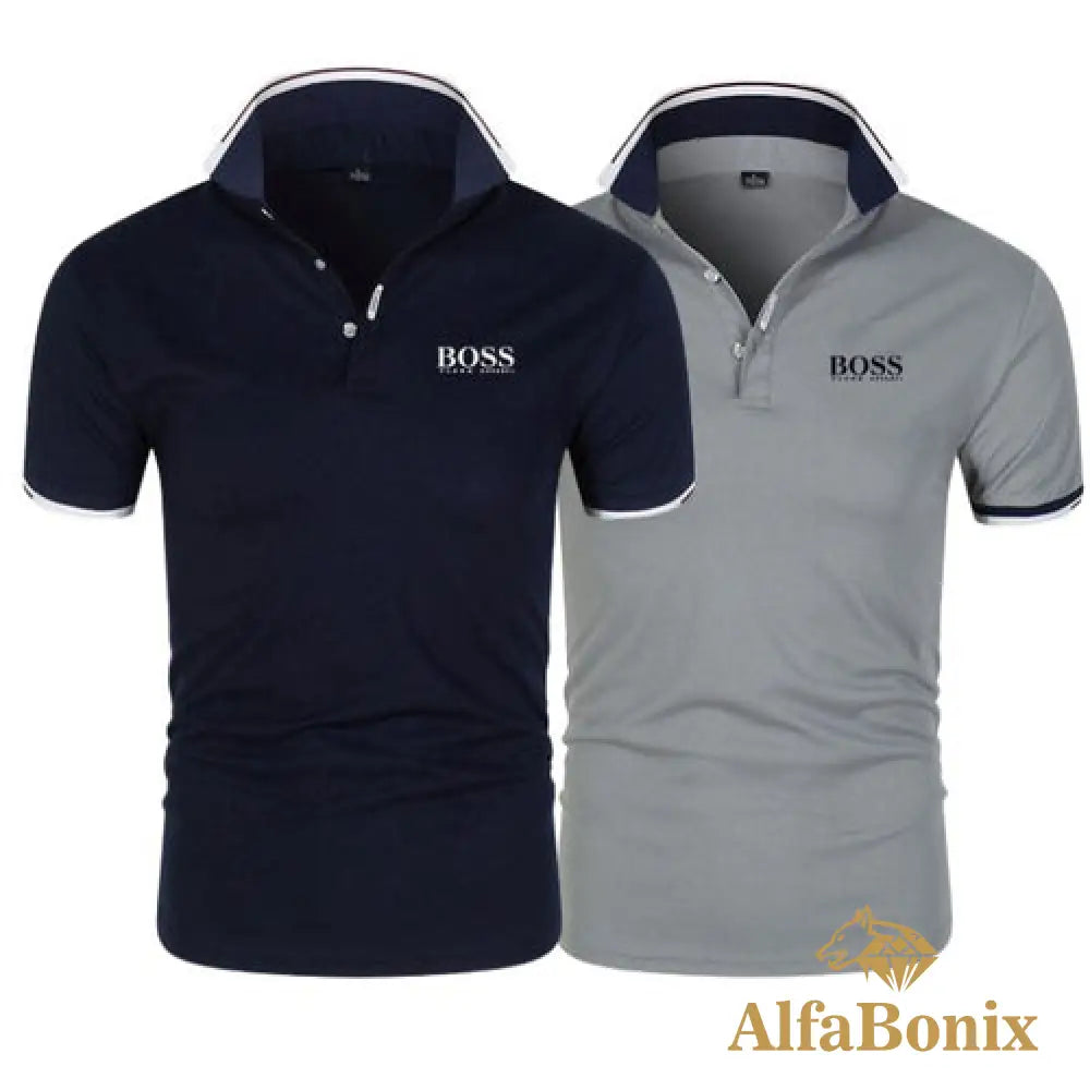 Kit 2 Camisa Polo Alfa Boss - [Compre 1 Leve 2] Marinho + Cinza / P